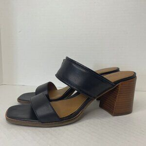 Caslon Sandals Shoes Women's Size 9.5 M Black Leather Block Stack Heel Slip On